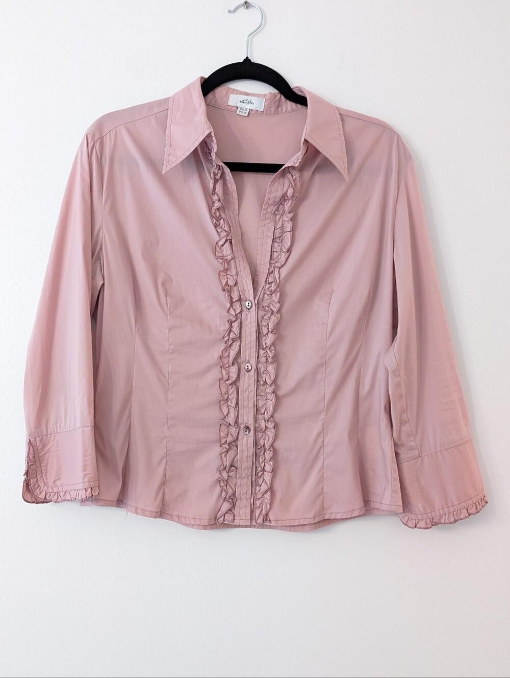 Whistles Women’s Pink Ruffle-Trim Button Front Blouse